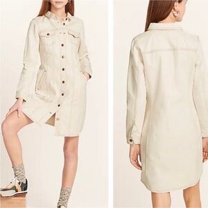 J. Crew Ecru Khaki Denim Button-Down Long Sleeve Denim Dress size 12